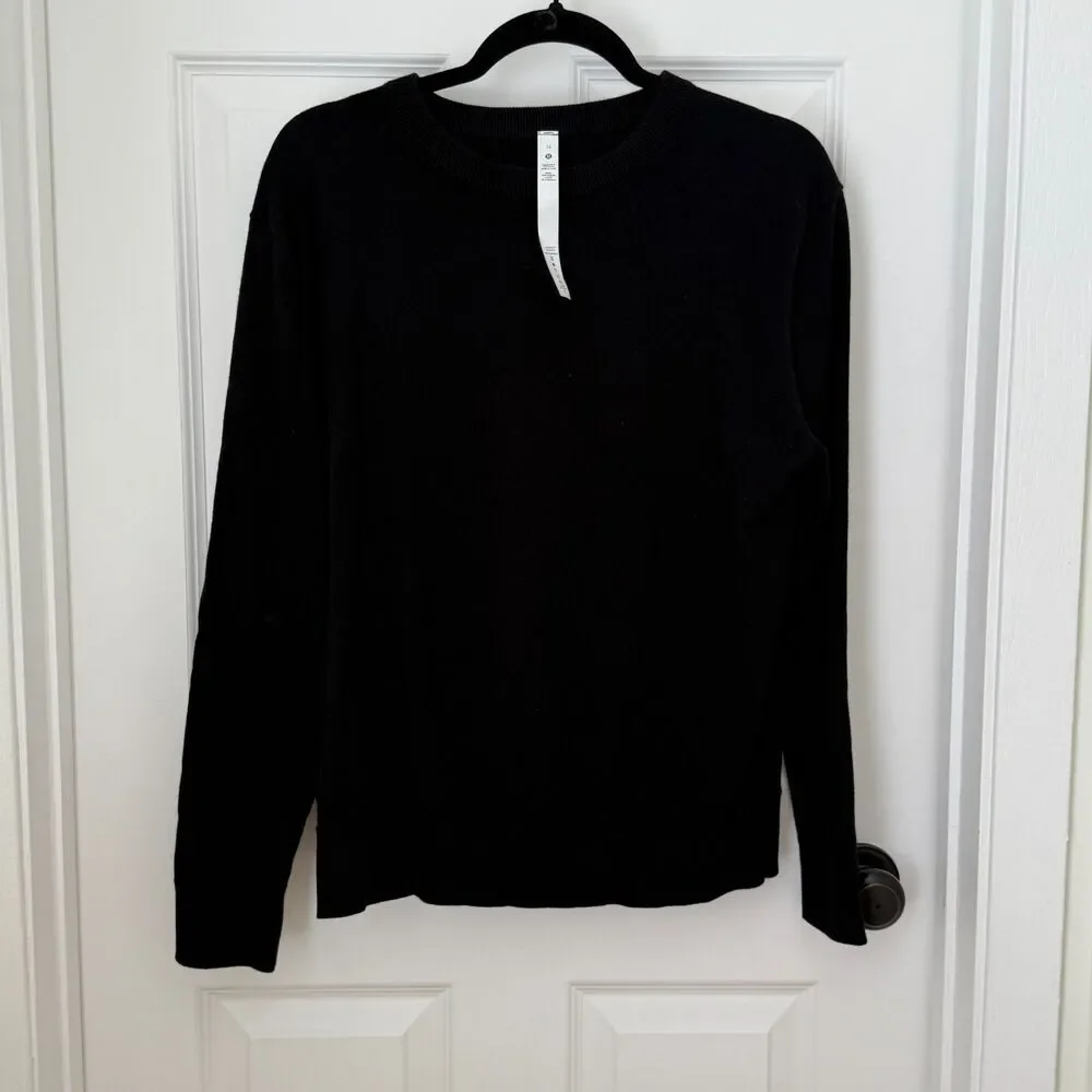 Women Lululemon Cotton-Cashmere Blend Sweater Black Size 12 Casual Neutral